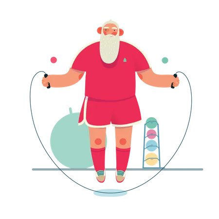 Santa claus doing rope jumping exercise  Illustration