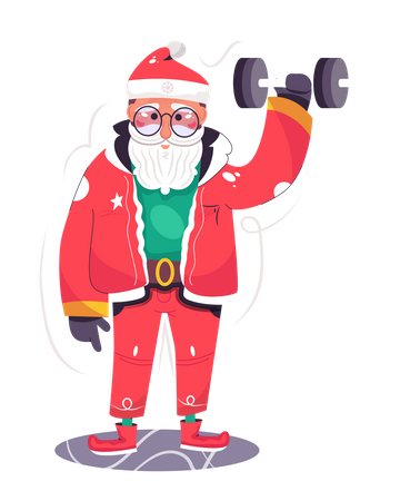 Santa Claus doing weight lifting  Illustration