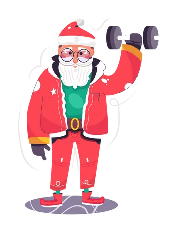 Santa Claus doing weight lifting  Illustration