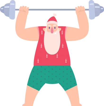 Santa Claus Doing Weightlifting  Illustration
