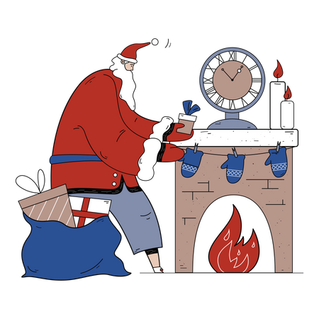 Santa Claus dropping christmas present in socks Illustration
