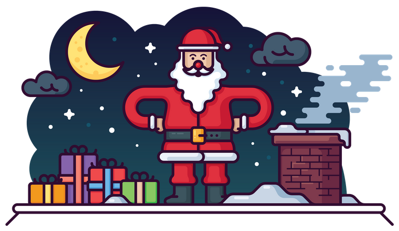 Papá Noel en el tejado de la casa  Ilustración