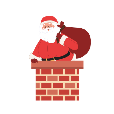 Santa claus entering in house through chimney  Illustration