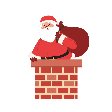 Santa claus entering in house through chimney  Illustration