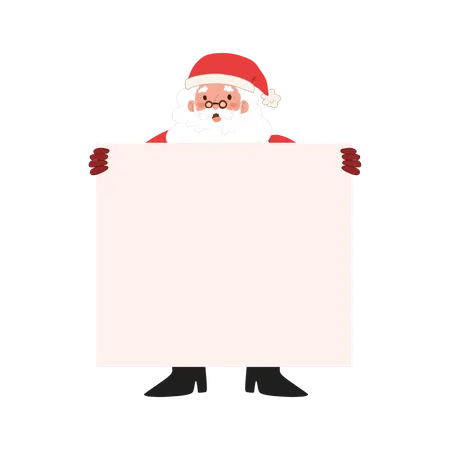 Papá Noel sostiene una pancarta en blanco  Ilustración