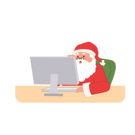 Papá Noel está usando la computadora  Illustration