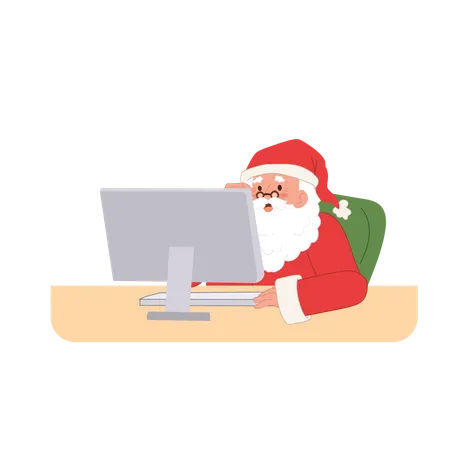 Papá Noel está usando la computadora  Illustration