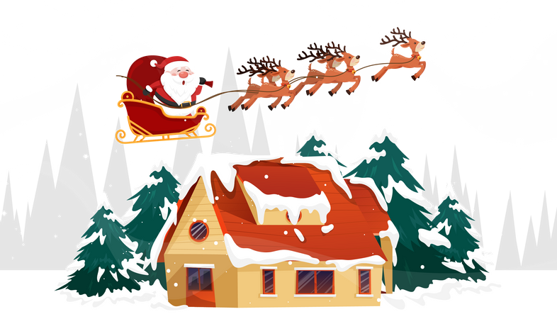 Santa Claus Flying with sled Illustration