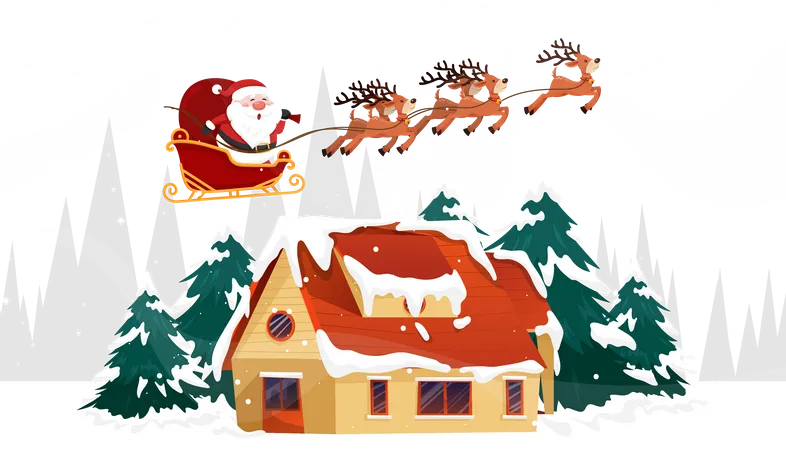 Santa Claus Flying with sled  Illustration