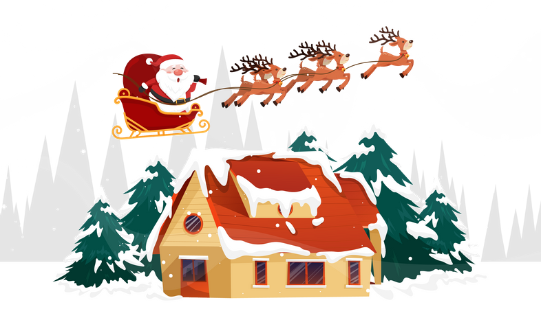 Santa Claus Flying with sled  Illustration