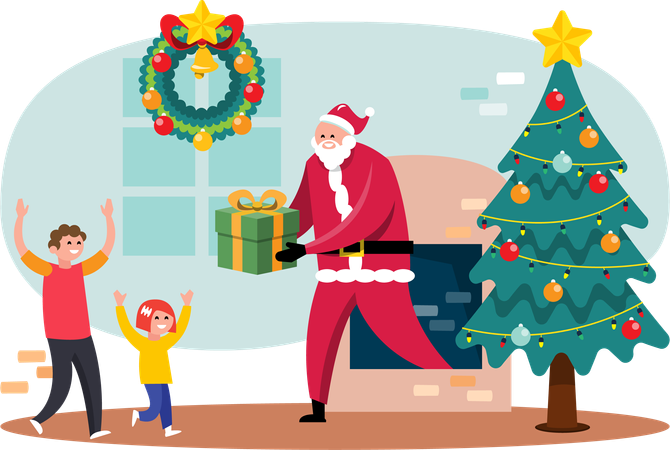 Santa Claus giving Christmas gifts  Illustration