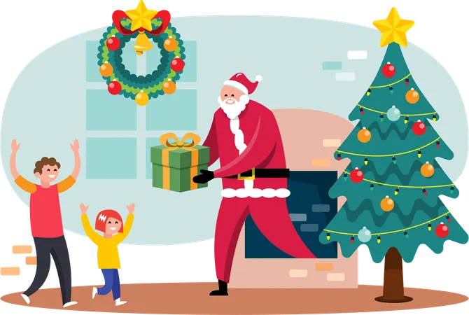 Santa Claus giving Christmas gifts  Illustration