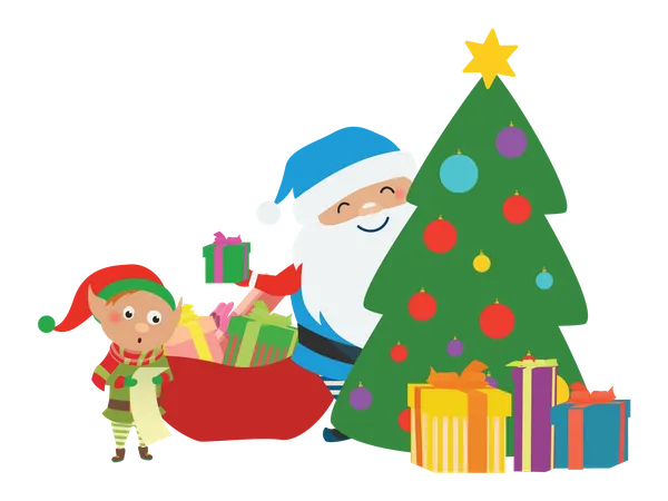 Santa Claus Giving Gift  Illustration