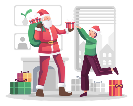 Santa Claus giving gift to Kid Illustration