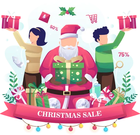 Santa Claus giving gifts  Illustration