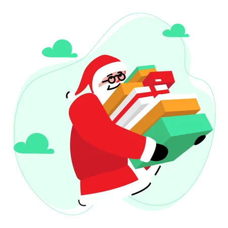 Santa claus giving out lots of gifts Illustration
