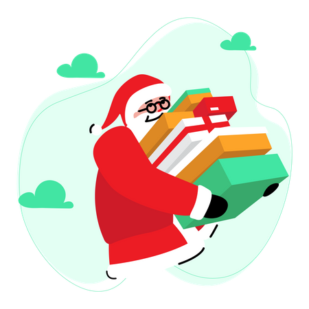 Santa claus giving out lots of gifts  Illustration