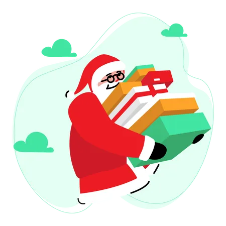 Santa claus giving out lots of gifts  Illustration