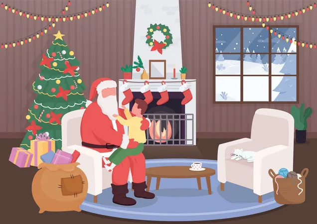 Santa Claus greet kid  Illustration