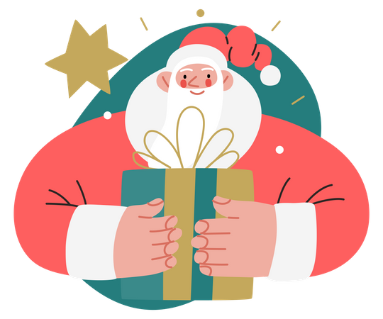Santa Claus holding a gift Illustration