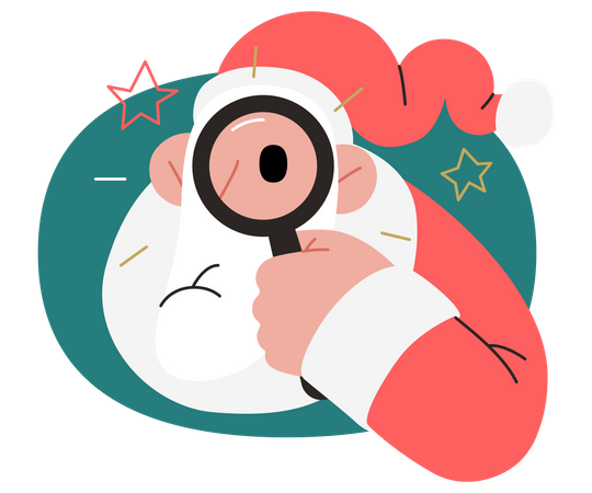 Santa Claus holding a magnifying glass  Illustration