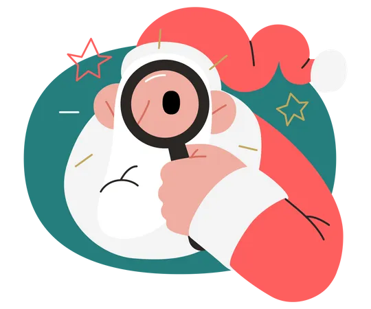 Santa Claus holding a magnifying glass  Illustration