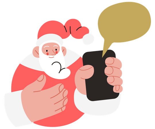 Santa Claus holding a phone with chat bubble  Illustration