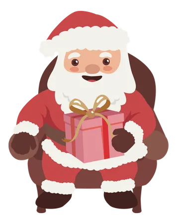 Santa Claus holding christmas gift  Illustration