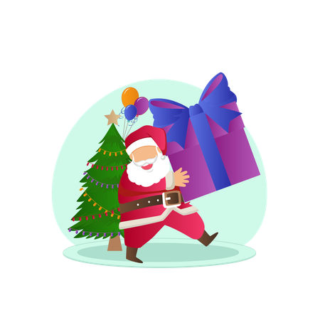 Santa claus holding christmas gift  Illustration