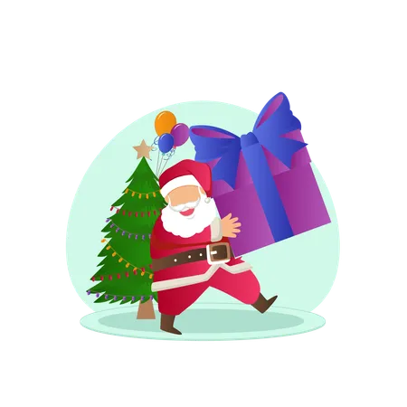 Santa claus holding christmas gift  Illustration