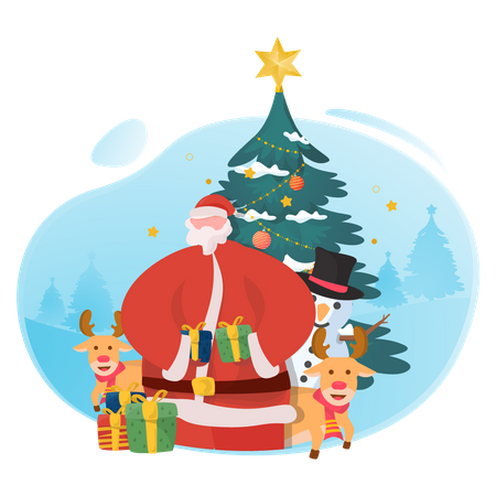 Santa Claus holding christmas gift  Illustration