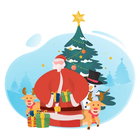 Santa Claus holding christmas gift  Illustration