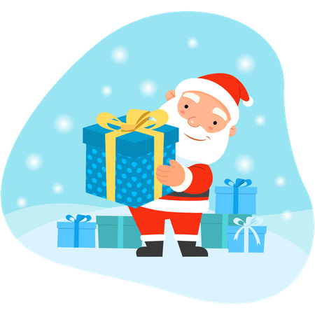 Santa Claus holding Christmas present  Illustration