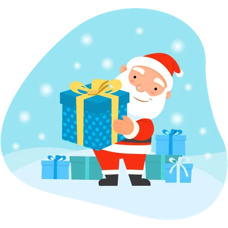 Santa Claus holding Christmas present  Illustration