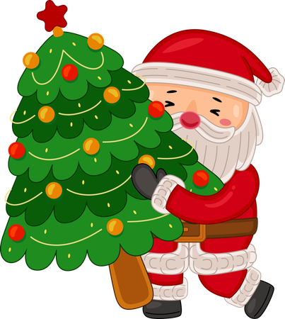 Santa Claus holding Christmas Tree  Illustration