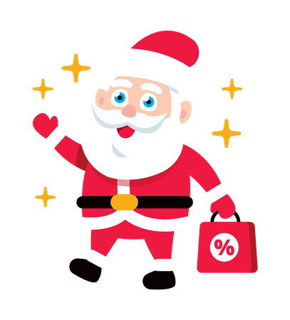 Santa Claus con descuento en compras o bolsa de oferta para Navidad  Ilustración