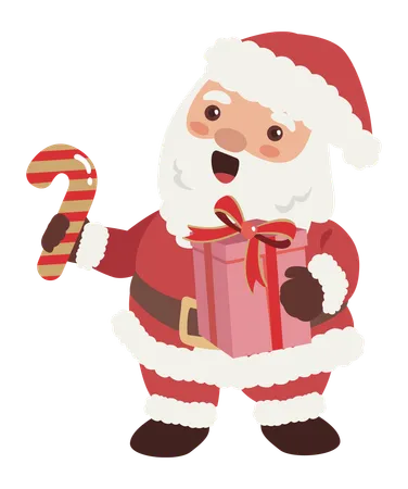 Santa Claus holding gift and candy  Illustration