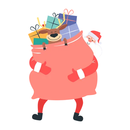 Santa Claus Holding Gift bag  Illustration