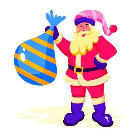 Santa Claus holding gift bag  Illustration