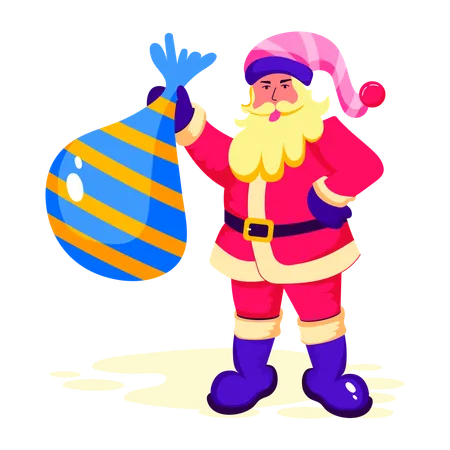 Santa Claus holding gift bag  Illustration