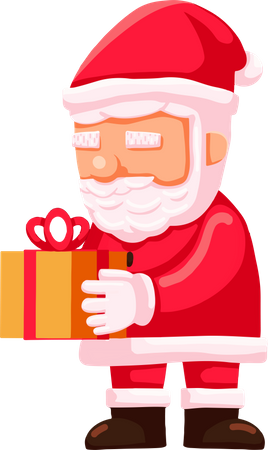 Santa Claus Holding Gift Box  Illustration