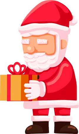 Christmas Santa Claus Holding Gift Box Flat Style Character Design Set 1 Illustration