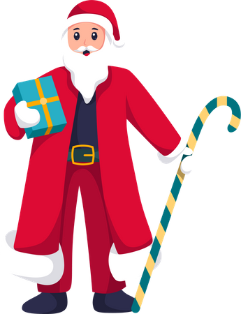 Santa Claus holding Gift Box and big candy  Illustration