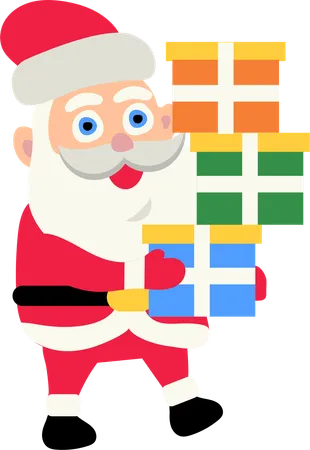 Santa Claus holding gift boxes  Illustration