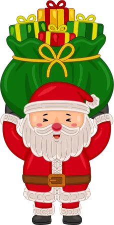 Santa Claus holding gifts bag  Illustration