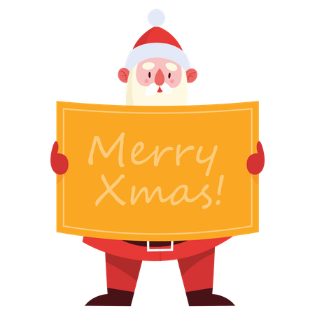 Santa claus holding merry xmas board  Illustration