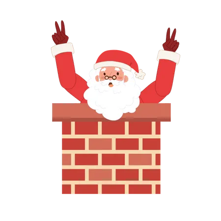 Santa Claus With Sack Of Gift Box Is Tring To Get In Chimney Vector Illustration Illustration