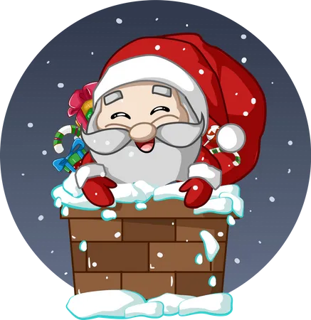 Santa Claus in the chimney brought Christmas gifts  Illustration