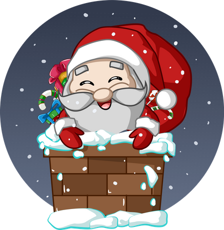 Santa Claus in the chimney brought Christmas gifts  Illustration