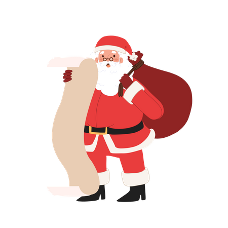 Santa claus is checking wishlist of gifts Illustration